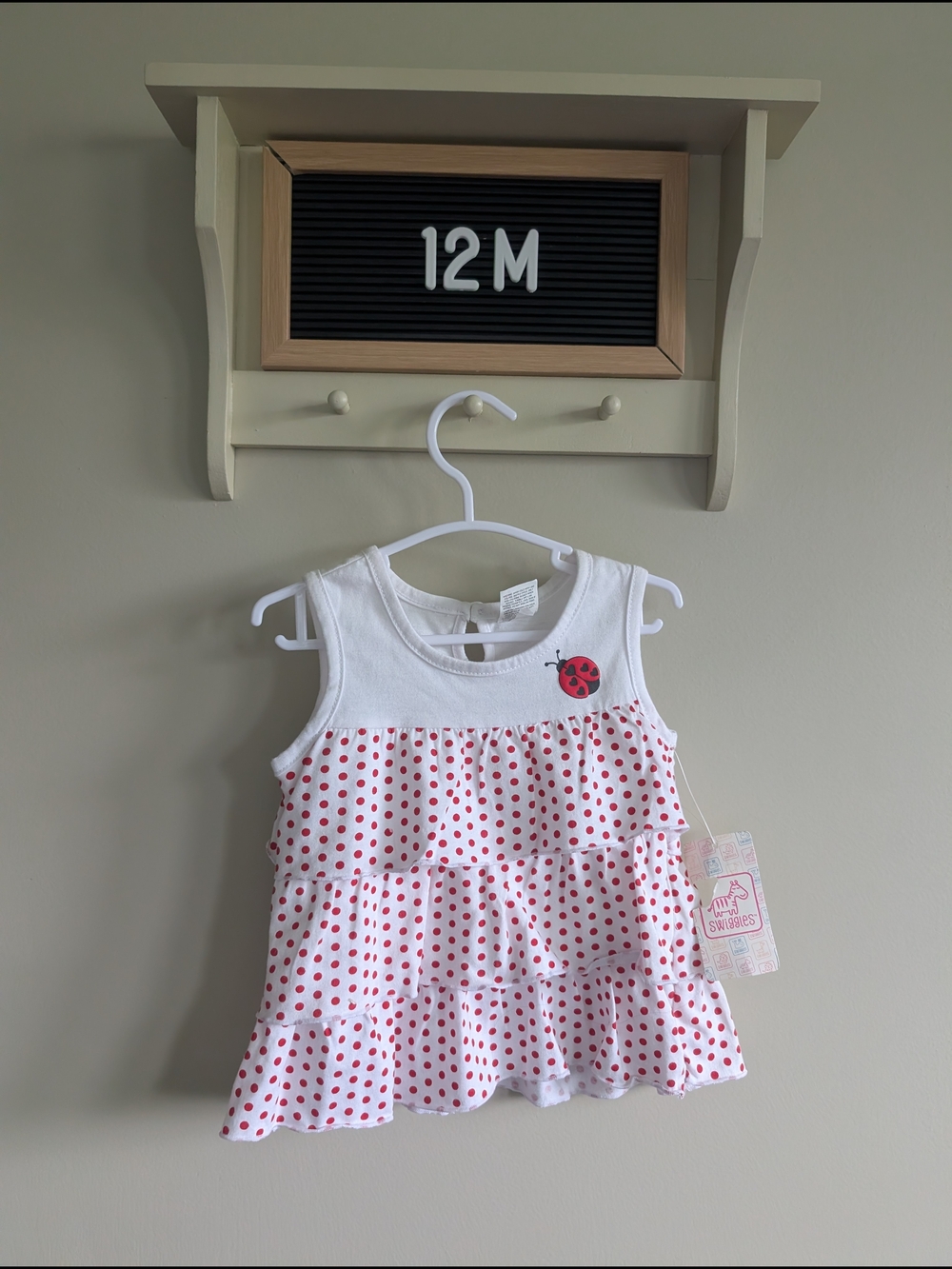 Swiggles White and Red Polka Dot Ruffled Tank Dress